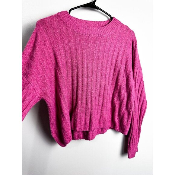 American Eagle Crewneck Ribbed Cropped Sweater Pink Womens XS - Picture 2 of 7
